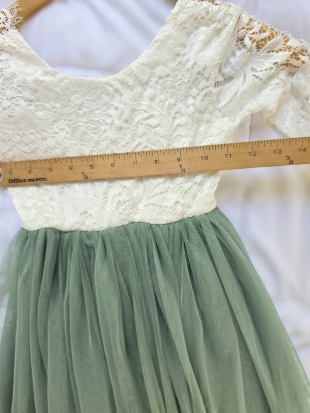 Elegant Ivory Lace & Sage Green Tulle Flower Girl Dress